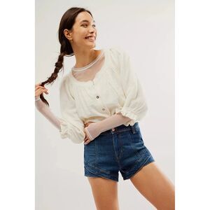 Free People We The Free Lucy Solid Shirt Blouse Top Ruffle Buttondown S 285515